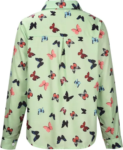 Vista 5 de Button Down Shirts for Women Lapel V Neck Buttlefly Printed Trendy Shirts Long Sleeve Casual Collared Blouses Tees Tops