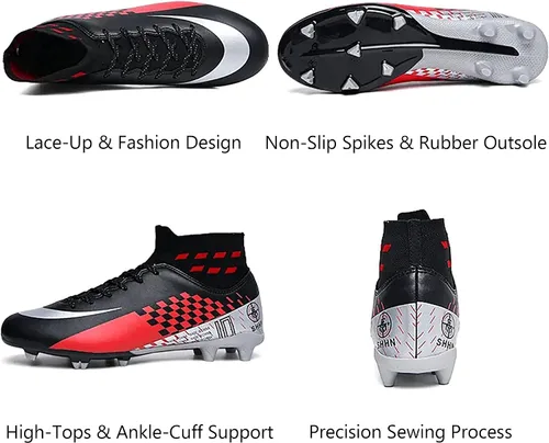 Vista 2 de HHY Zapatos de fútbol para hombre con tacos de fútbol con cordones y puntas antideslizantes