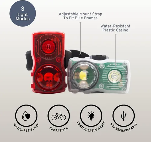 Vista 2 de State Bicycle Co. Luz de bicicleta. Luces LED. Luces de bicicletas para montar de noche, ciclismo. Recargable por USB, juego de luces delanteras