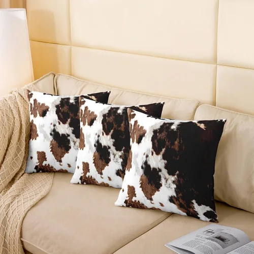 Vista 4 de Juego de 2 fundas de almohada con estampado de piel de vaca de 16"x16", fundas de cojín de piel de vaca para sala de estar, dormitorio, casa