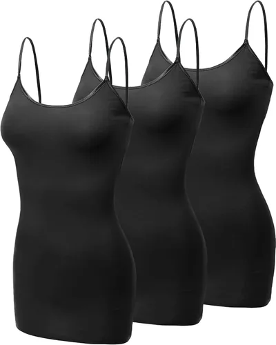 Vista 306 de Emmalise Camisola larga casual básica para mujer, con tirantes ajustables, top en capas