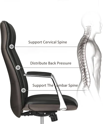 Vista 4 de EUREKA ERGONOMIC Royal Slim Silla Ejecutiva de Respaldo Alto de Cuero Negro para Oficina, Silla de Escritorio para el Hogar para Adultos, Grande