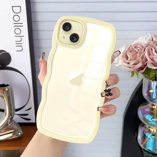 Vista 2 de Funda para iPhone 15 Plus, diseño femenino rizado, ondulado, transparente, de silicona, híbrido, a prueba de golpes, ultrafino, estético, protector