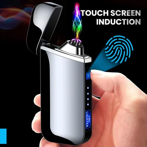 Vista 2 de Encendedor eléctrico con efecto de arco de plasma e iluminación de detección táctil, encendedores de plasma recargables, encendedor eléctrico USB a