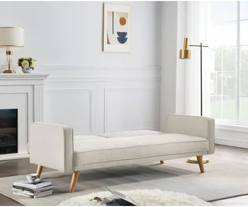 Vista 4 de anwickjeff Sofá cama tipo futón convertible, sofá cama plegable de lino moderno con respaldo dividido, respaldo ajustable, reposabrazos, marco