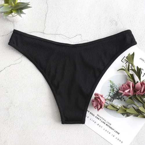 Vista 3 de ZAFUL - Juego de bikini para mujer, sin tirantes, acanalado, con corte alto