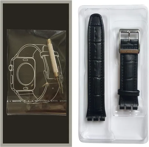 Vista 6 de Choco&Man US Swatch Correa de reloj de cuero de vaca de grano de cocodrilo con hebilla de acero inoxidable con correa de reloj de herramientas