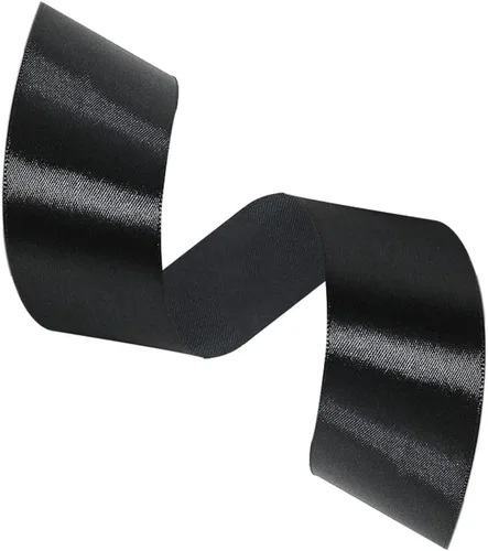 Vista 2 de Cinta de satén negra de 1-1/2 pulgadas x 25 yardas, cinta de tela de color sólido para envolver regalos, manualidades, fabricación de lazos