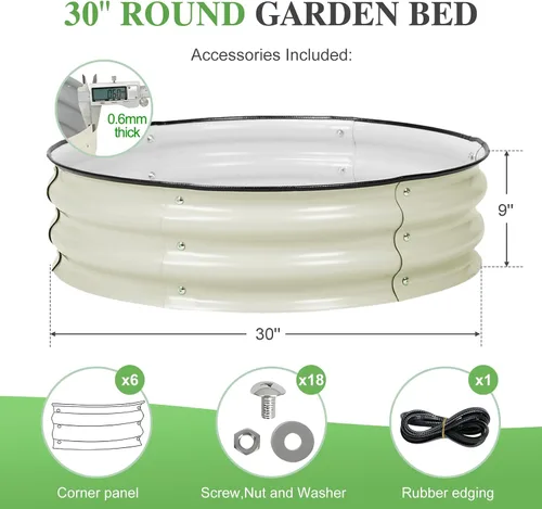 Vista 4 de BPS Cama de jardín elevada de metal, maceta galvanizada de 2.5 pies de diámetro, cajas de jardín elevadas para macetas de flores, verduras y hierbas