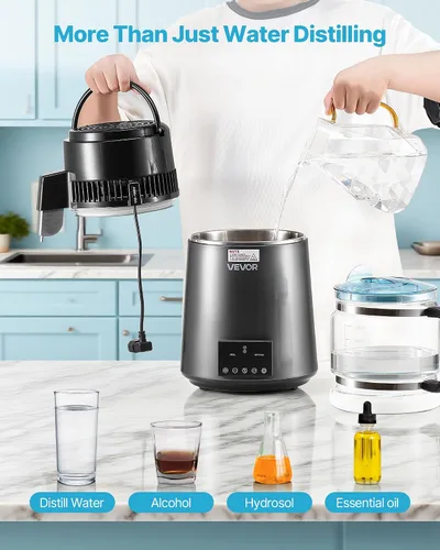 Vista 6 de VEVOR Destilador de Agua de 1750W, Fabricante de Agua Destilada de 0.4 Gal/H con Garrafa de Vidrio, Máquina Destiladora de Encimera de 4L/1.1 Gal