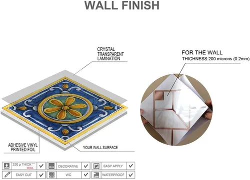 Vista 5 de 25 calcomanías de azulejos estilo mandala, murales tradicionales de bricolaje de 4 x 4 pulgadas, azulejos impermeables a prueba de aceite, Mtl-01