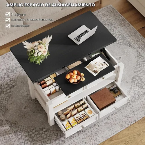 Vista 5 de YITAHOME - Mesa auxiliar convertible 4 en 1 con parte superior elevadora con cajones, parte superior negra Center Table with Multi-Functional