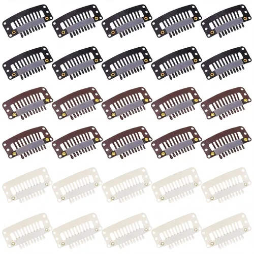 Vista 13 de WILLBOND - 30 piezas de broches para extensiones de pelo de 32 mm con 9 dientes, broches para pelucas y extensiones de pelo, peine pequeño