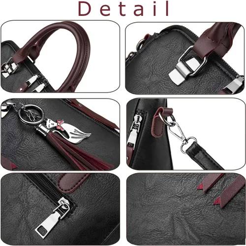Vista 3 de Dayfine Bolso de mano de cuero para mujer, bolso de mano con asa superior, bolso de hombro con cremallera, bolso cruzado, lindo colgante de gato