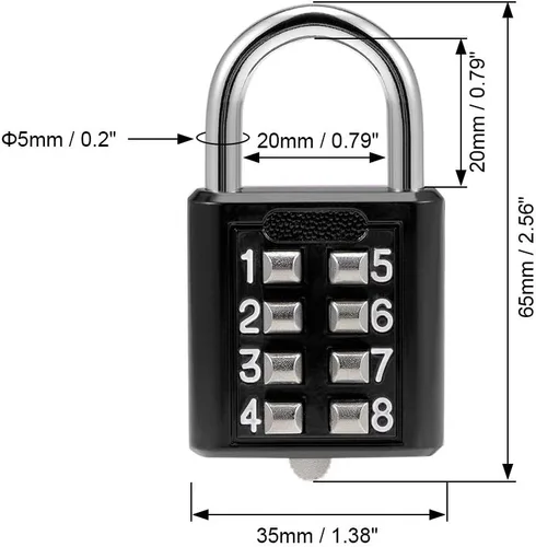 Vista 2 de uxcell Candado de combinación de 8 dígitos Cerradura de botón para armario de casillero Negro