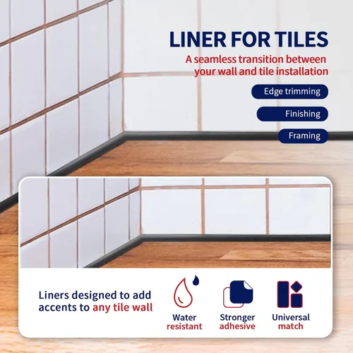 Vista 7 de Art3dwallpanels Moldura Negra de 10 Pies para Despegar y Pegar para Borde de Azulejos de Backsplash, Moldura Flexible Autoadhesiva Insta para Negro