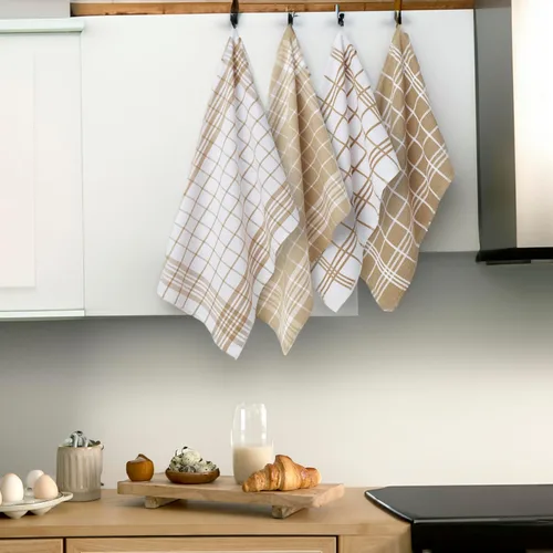 Vista 6 de Encasa XO Toallas de cocina, paños multiusos de 28 x 18 pulgadas, color beige, sin rizo + rizo Beige Non Terry + Terry