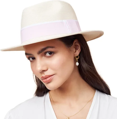 Vista 10 de Pineapple&Star Sun Straw Fedora Beach Hat Fine Braid UPF50+ for Women Dottiblue