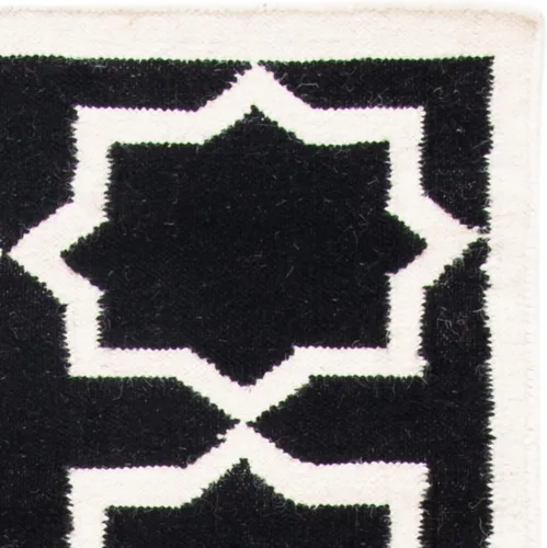 Vista 6 de SAFAVIEH Dhurries Collection DHU549L - Alfombra de lana de tejido plano hecha a mano de 2 pies 6 pulgadas x 6 pies, color negro/marfil