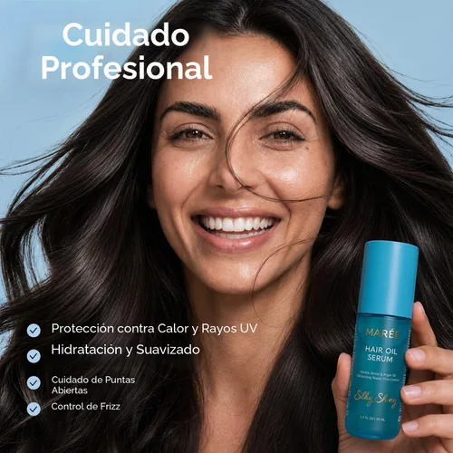 Vista 2 de MAREE Aceite para el cabello encrespado con aceite de argán, queratina y biotina – Suero capilar para brillo de cabello seco y rizado – Productos