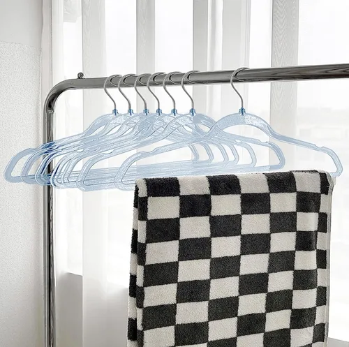 Vista 3 de Percha de plástico brillante, 20 perchas de acrílico transparente con purpurina, colgador de ropa ultrafino para trajes de vestir (BL)