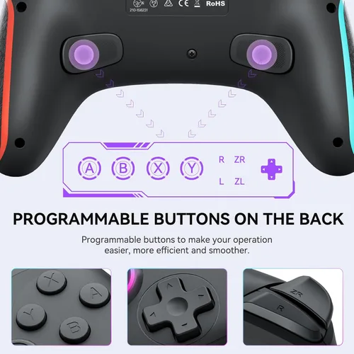 Vista 4 de Olimoxi Switch Controller for SwitchSwitch LiteSwitch OLED, Wireless Switch Pro Controller with Joystick,Wake up, LED Color Light, Programmable