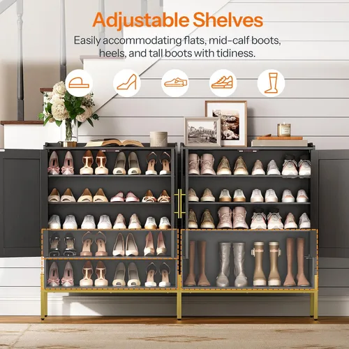 Vista 5 de HOOBRO Gabinete para zapatos, organizador de zapatos de 5 niveles con puertas, armario de madera para zapatos para entrada, armario independiente