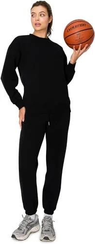 Vista 4 de Cali1850 Sudadera Cloud Nine Fleece Crew para mujer, ajuste relajado, cuello acanalado, puños y dobladillo