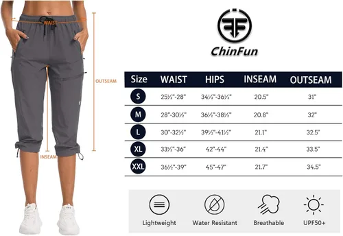 Vista 6 de ChinFun Pantalones capri de senderismo para mujer de secado rápido resistentes al agua UPF 50