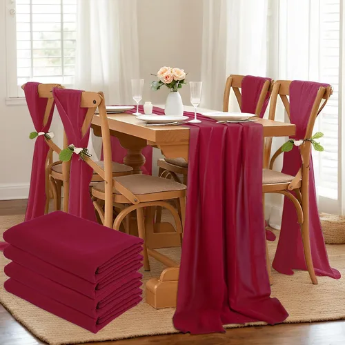 Vista 9 de DUOBAO Hot Pink Table Runner 10ft Chiffon Table Runner 29''x120'' Sheer Fabric for Wedding, Party, and Bridal Shower Decor