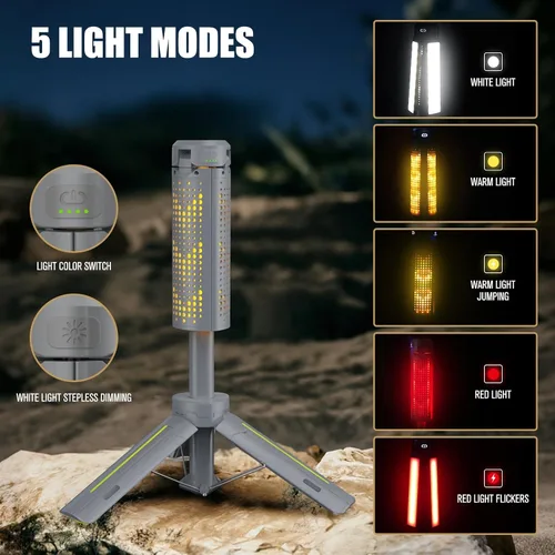 Vista 6 de BUBRA Luces telescópicas de campamento de 40 pulgadas con soporte, luz LED recargable de trabajo de 8000 mAh y linterna de campamento, lámpara