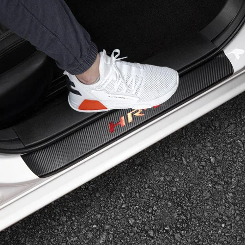 Vista 9 de LEXLEY Protector de umbral de puerta de cuero estilo fibra de carbono para HRV HR-V Explorer 2015-2022, protector de placa antirasguños sucios Azul