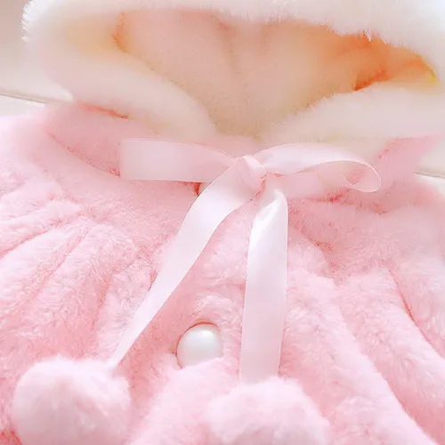 Vista 5 de Happy Cherry Abrigo cálido de piel para bebés y niñas, abrigo con capucha, bonito traje para exteriores