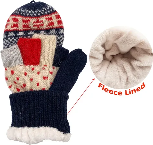 Vista 37 de Beurlike Guantes de invierno para mujer, de lana cálida, a prueba de viento, convertibles, sin dedos