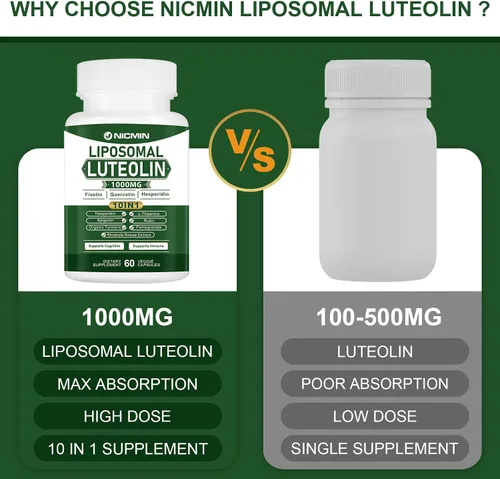 Vista 3 de Luteolina liposomal de 1000 MG, absorción máxima, potente suplemento de luteolina 180 cápsulas