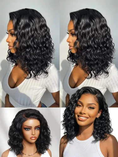 Vista 14 de Nadula Peluca Precortada 13x4 HD Ondas Sueltas Castaño Ombré Marrón con Cordón Cabello Humano con Flequillo Face Framing, Peluca Frontal de Encaje