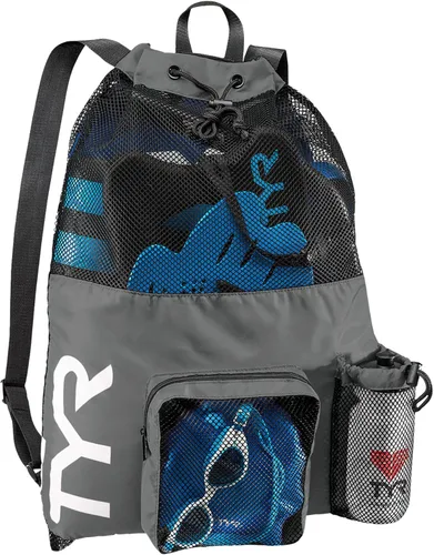 Vista 14 de TYR Mochila Big Mesh Mummy para natación, gimnasio y equipo de entrenamiento, color negro, capacidad de 40 litros