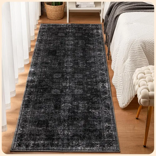 Vista 308 de Istana Alfombra larga antideslizante de 2.5 x 8 para el hogar, para pasillo y cocina, lavable, sedosa y suave al tacto, elegante, color azul y marfil