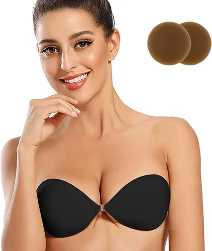 Vista 3 de LITTLEMISSY Women Adhesive Plus Clear Strap Sticky Invisible Bra for Push Up with Detachable Strap &Silicone Nipple Cover