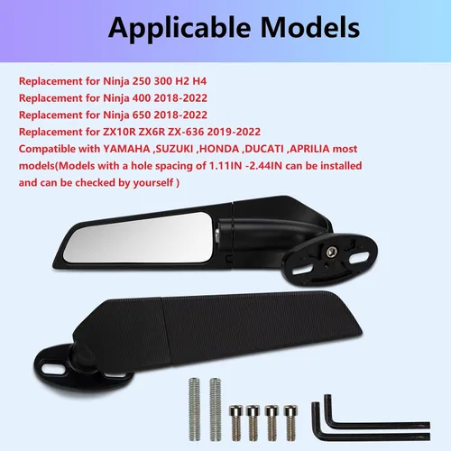 Vista 4 de Espejos retrovisores para motocicleta, retrovisores laterales giratorios ajustables para Kawasaki Ninja 400 NINJA 650 ZX6R, Honda Yamaha Suzuki