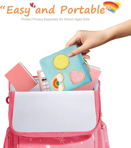 Vista 5 de Paquete de 2 bolsas para el período, bolsa de almacenamiento de servilletas sanitarias de piel sintética para almohadillas femeninas, forros