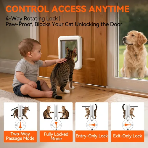 Vista 2 de LIBBEPET Puerta de gato para puerta interior, puerta de gato de 4 vías con bloqueo para interior, puertas de mascotas con marco de ABS reforzado