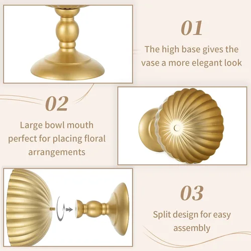 Vista 5 de Sziqiqi Jarrón de Urna Dorado para Boda: Jarrones de 7.9 Pulgadas de Alto como Centros de Mesa para Decoraciones de Mesa - Juego de 2 Jarrones