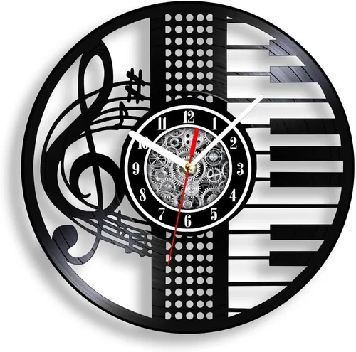 Vista 10 de The Geeky Days Treble Clef Musical Notes LED Illuminated Vinyl Record Wall Clock for Music Room Studio Artistic Home Decor Illuminated Timepieces