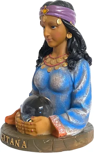 Vista 3 de Estatua de adivino psíquico gitano de 10 pulgadas Imagen Gitana Estatua