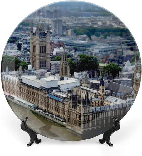 Vista 8 de Plato decorativo para exhibición, plato Big Ben London, plato redondo de cerámica, platos conmemorativos con soporte, adorno de porcelana