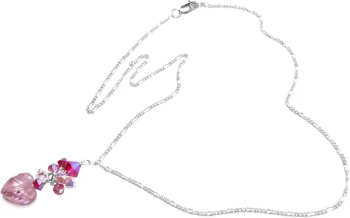 Vista 4 de Pink CZ Heart Cluster Drop Chain Necklace Sterling Silver or Gold-Filled