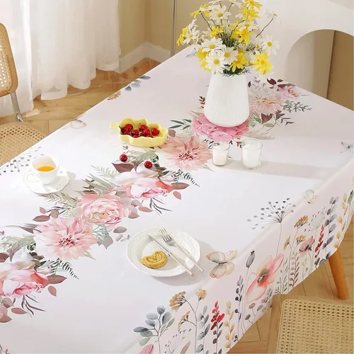 Vista 5 de Summe - Manteles para mesas rectangulares, 52 x 70 pulgadas, sin arrugas, lavable a máquina, de poliéster, floral, acuarela, flores silvestres