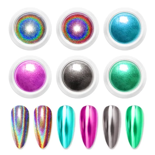 Vista 16 de Polvo de uñas cromado y perla - 【Efecto de hada】Polvo de uñas cromado rosa, blanco, aurora, amarillo, sirena, iridiscente, polvo cromado, espejo