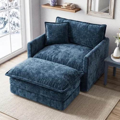 Vista 58 de Sofá individual modular de chenilla con otomana, sofá nube con almohada, color beige